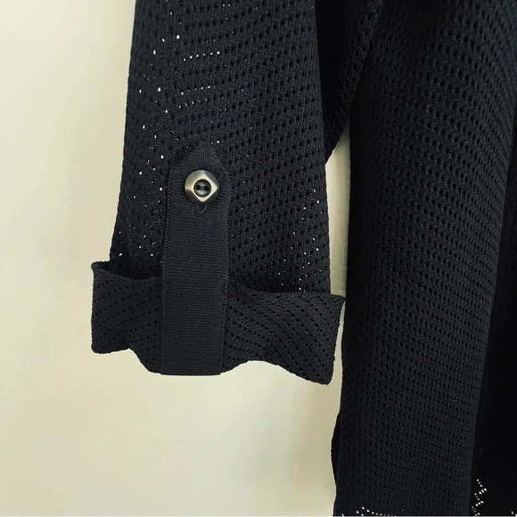 MISOOK Mesh Perforated Zip Up Hooded Jacket XS Black 3/4 Sleeve tab acrylic knit - Picture 6 of 13